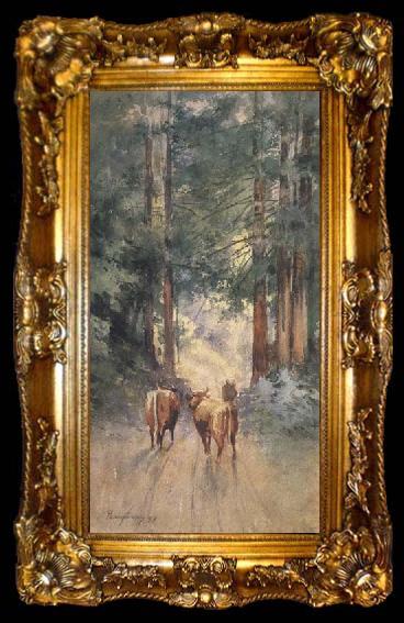 framed  Percy Gray Cows in a Redwood Glade (mk42), ta009-2